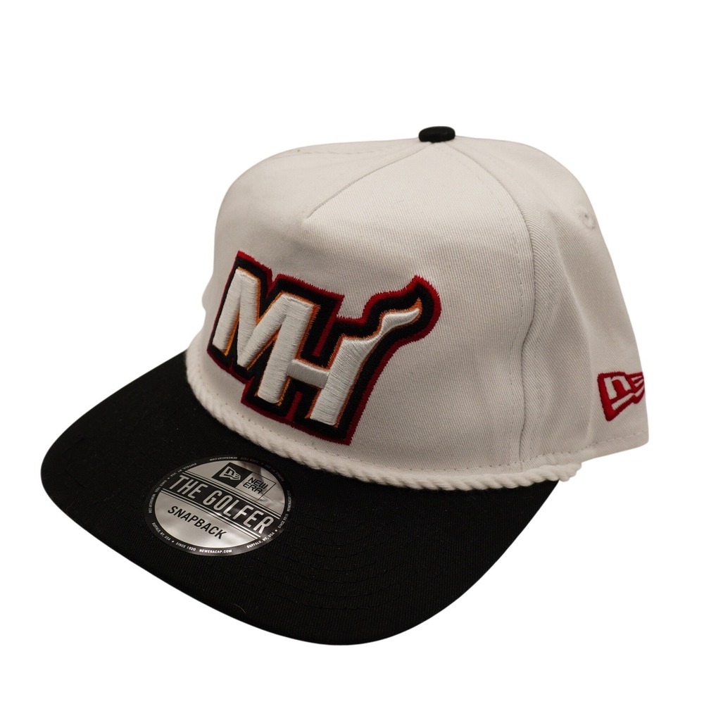 New Era Miami Heat Hat Mens OSFA White Black The Golfer Snapback Rope Cap